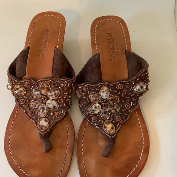 Mystique Boutique Brown Beaded Sandals - Picture 1 of 12